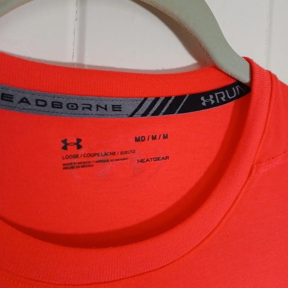 Under Armour UA Run Shirt Threadborne ‎ Men's Medium Neon Pink HeatGear Loose SS